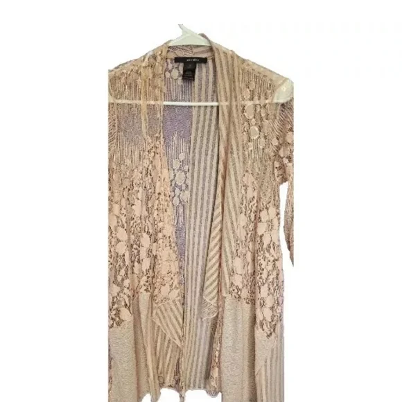 Ali Miles Lace Open Cardigan Pink Size Petite Medium - Picture 2 of 5